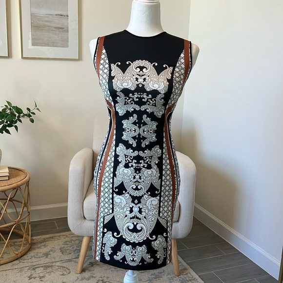 Clover Canon Bodycon Mini Neoprene Scuba Dress Tiger Bollywood Print Size Small - Picture 7 of 17